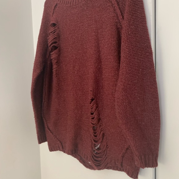 Burgundy Distressed Oversized Knit Sweater - Picture 5 of 11